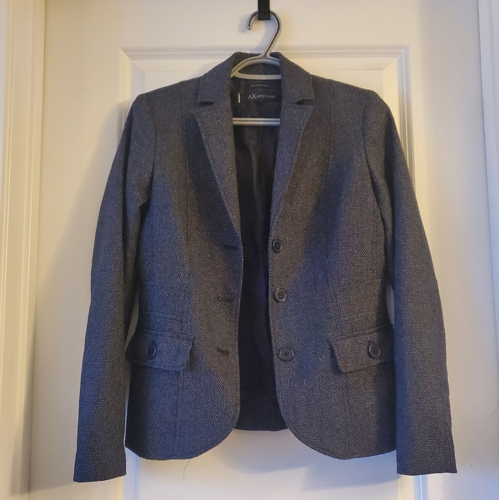 Anne Klein | Navy woven stretch three button blazer